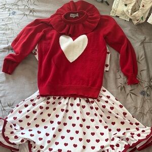 Red and White Heart Kids Casual Dress and sweater